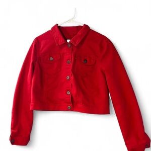 Mossimo Supply Co. Red Cropped Button-Up Jean Jacket